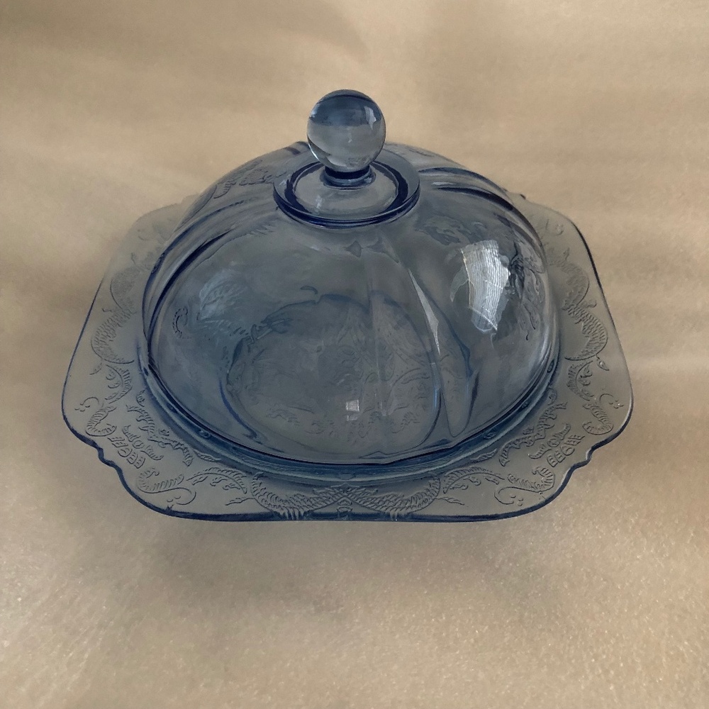 EAPG vintage blue dome covered butter dish